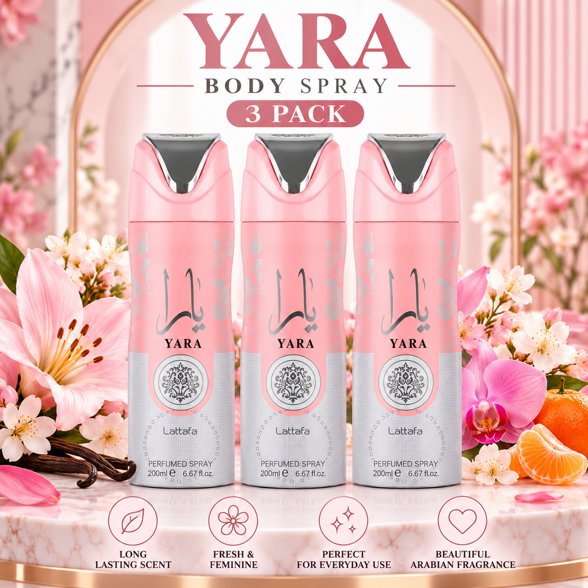 🌸 Lattafa Yara Body Spray – 3 Pack 🌸