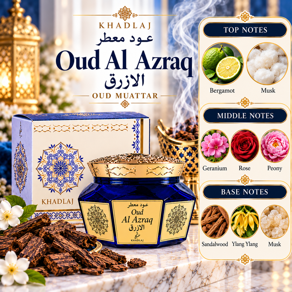 Oud Muattar Al Azraq 40g – Arabic Bukhoor by Khadlaj