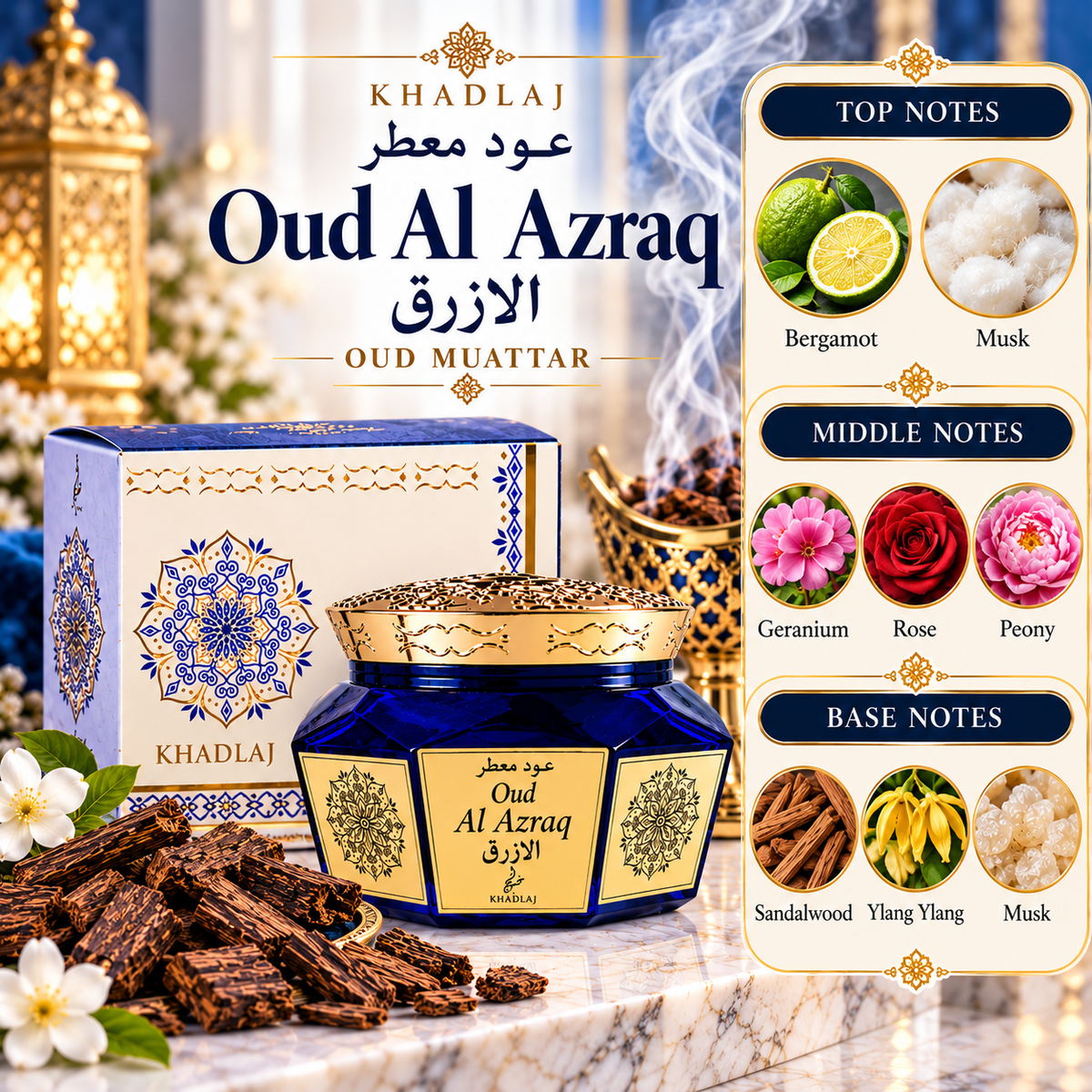 Oud Muattar Al Azraq 40g – Arabic Bukhoor by Khadlaj