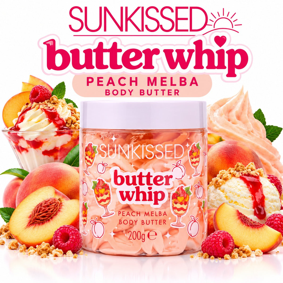 Sunkissed Butter Whip Peach Melba Body Butter 200g – Sweet Peach & Raspberry Scented Body Butter